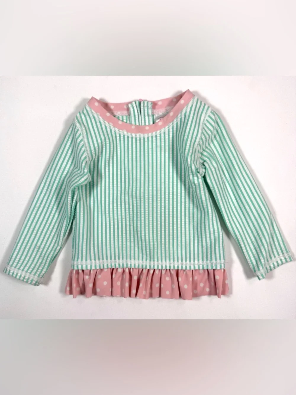 RUFFLEBUTTS Baby Rash Guard Top 12-18M Polka Dot‎ Ruffle Hem Long Sleeve Swim